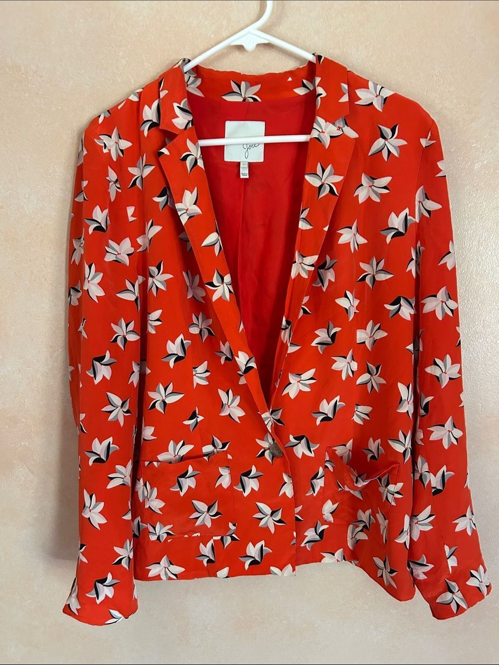 Joie orange Red SILK Floral Print un structured Blazer size large